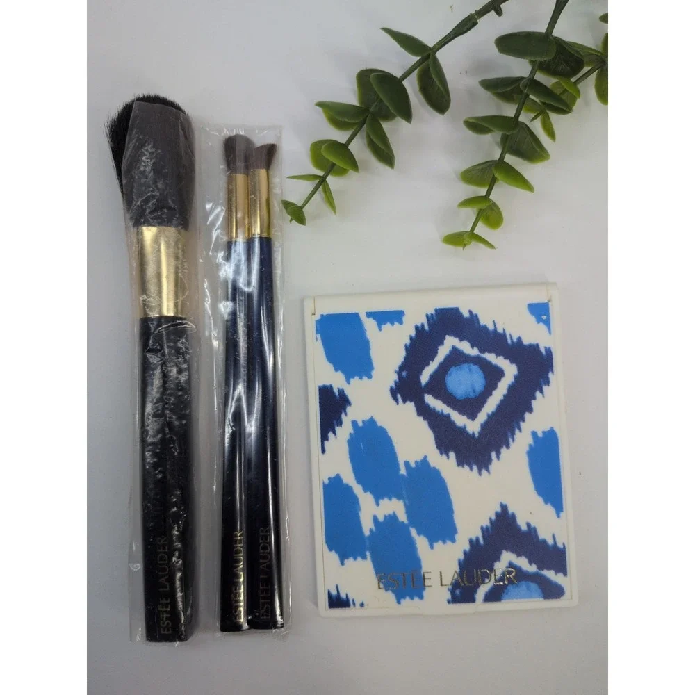NEW BLUE LOT 4!💋Estee Lauder MakeUp Brush Set Blush EyeShadow Purse Mirror
